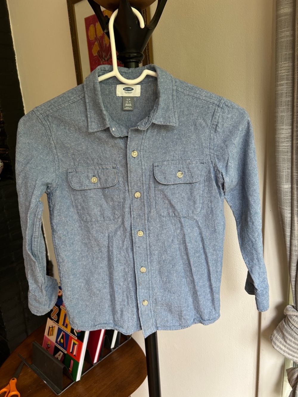 Kid’s Old Navy Blue Chambray Long-Sleeve Button Shirt